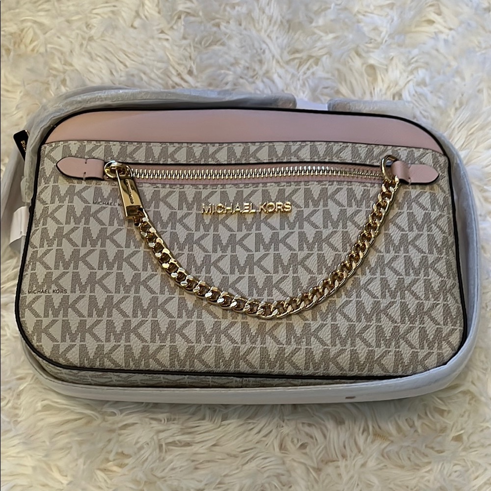 Michael Kors Cream and Pink Crossbody Bag with Gold Chain NWT